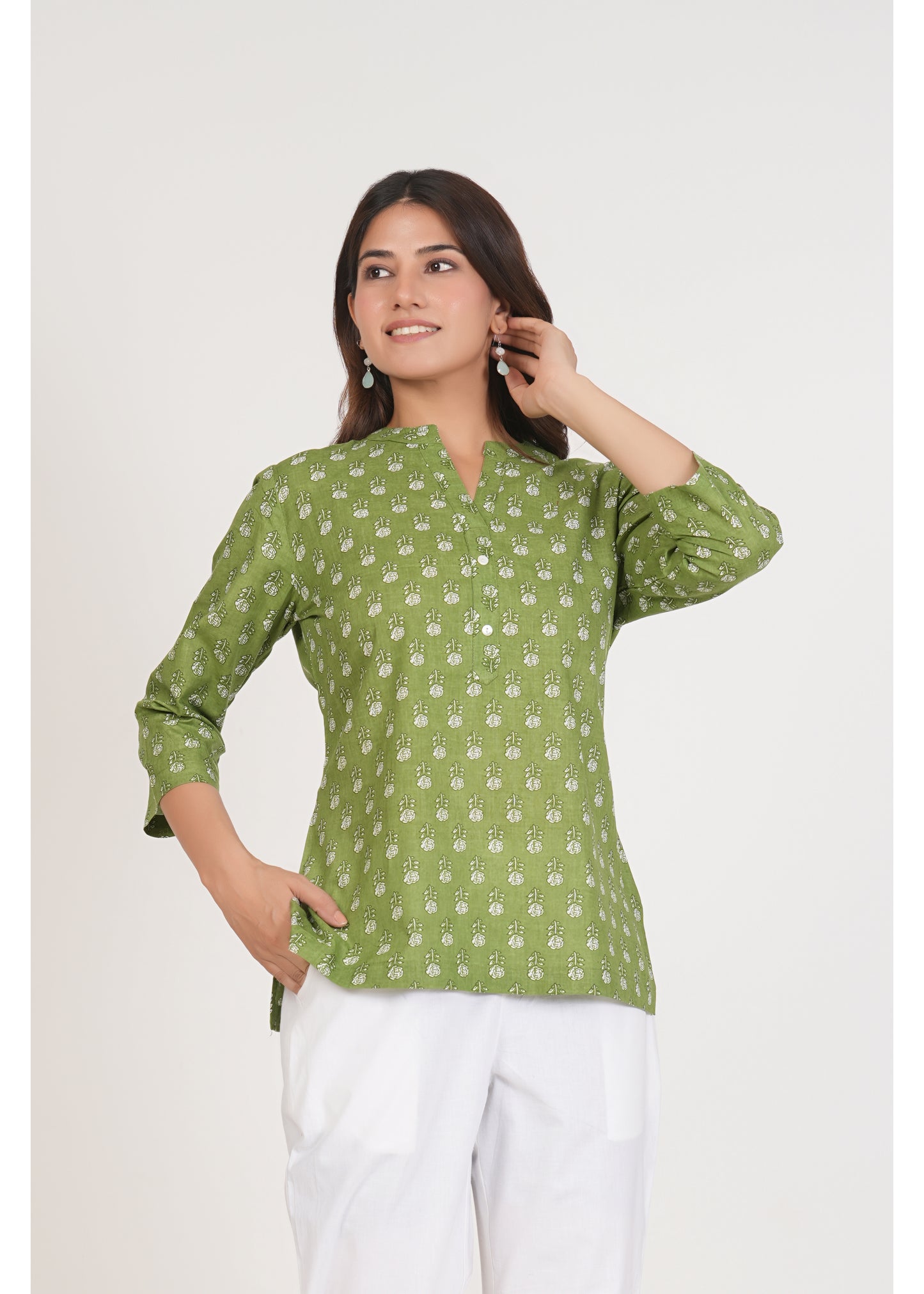 Green Smoke Short Straight Cotton Kurta