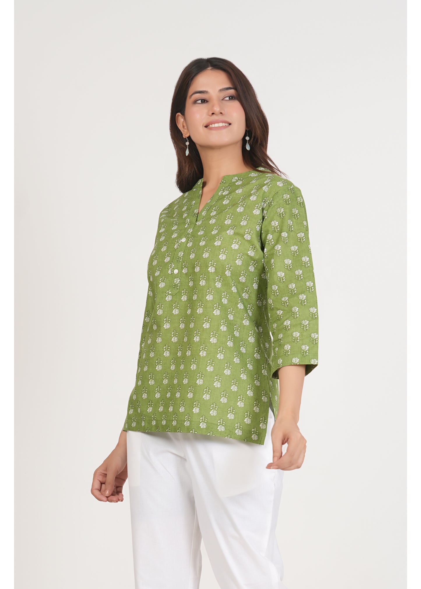 Green Smoke Short Straight Cotton Kurta