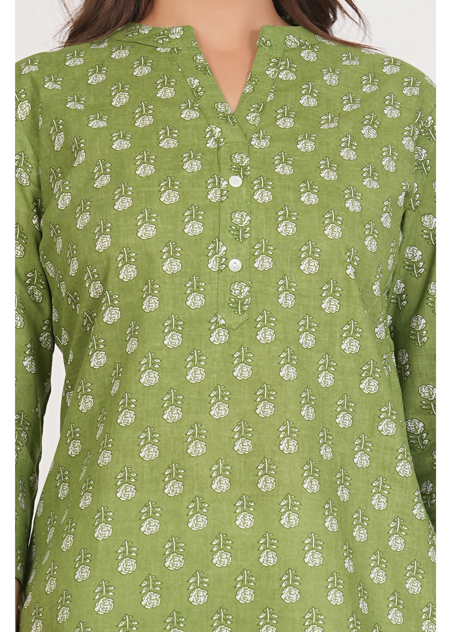 Green Smoke Short Straight Cotton Kurta