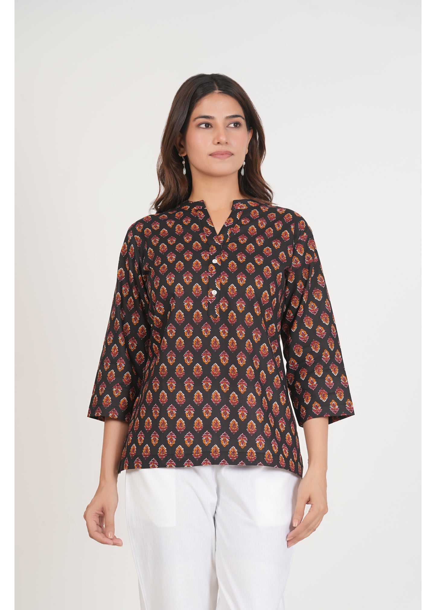 Black Short Straight Cotton Kurta