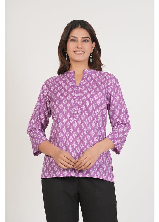Dark Lilac Short Straight Cotton Kurta
