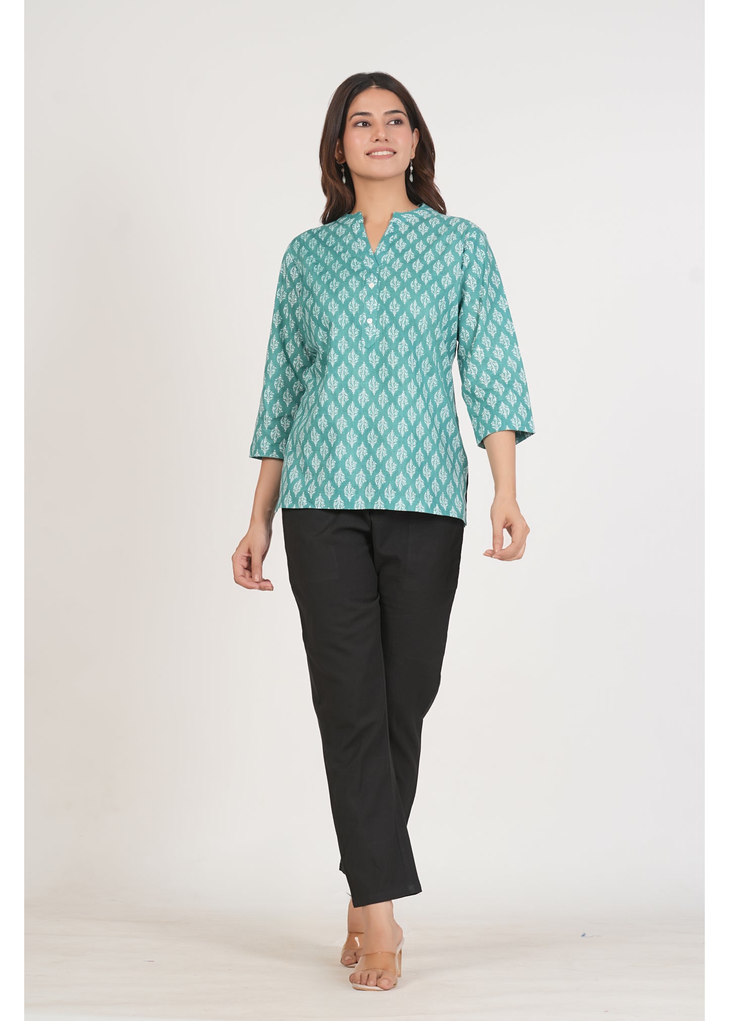 Fountain Blue Short Straight Cotton Kurta