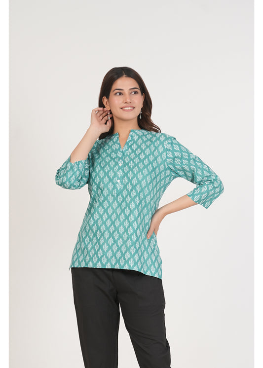 Fountain Blue Short Straight Cotton Kurta