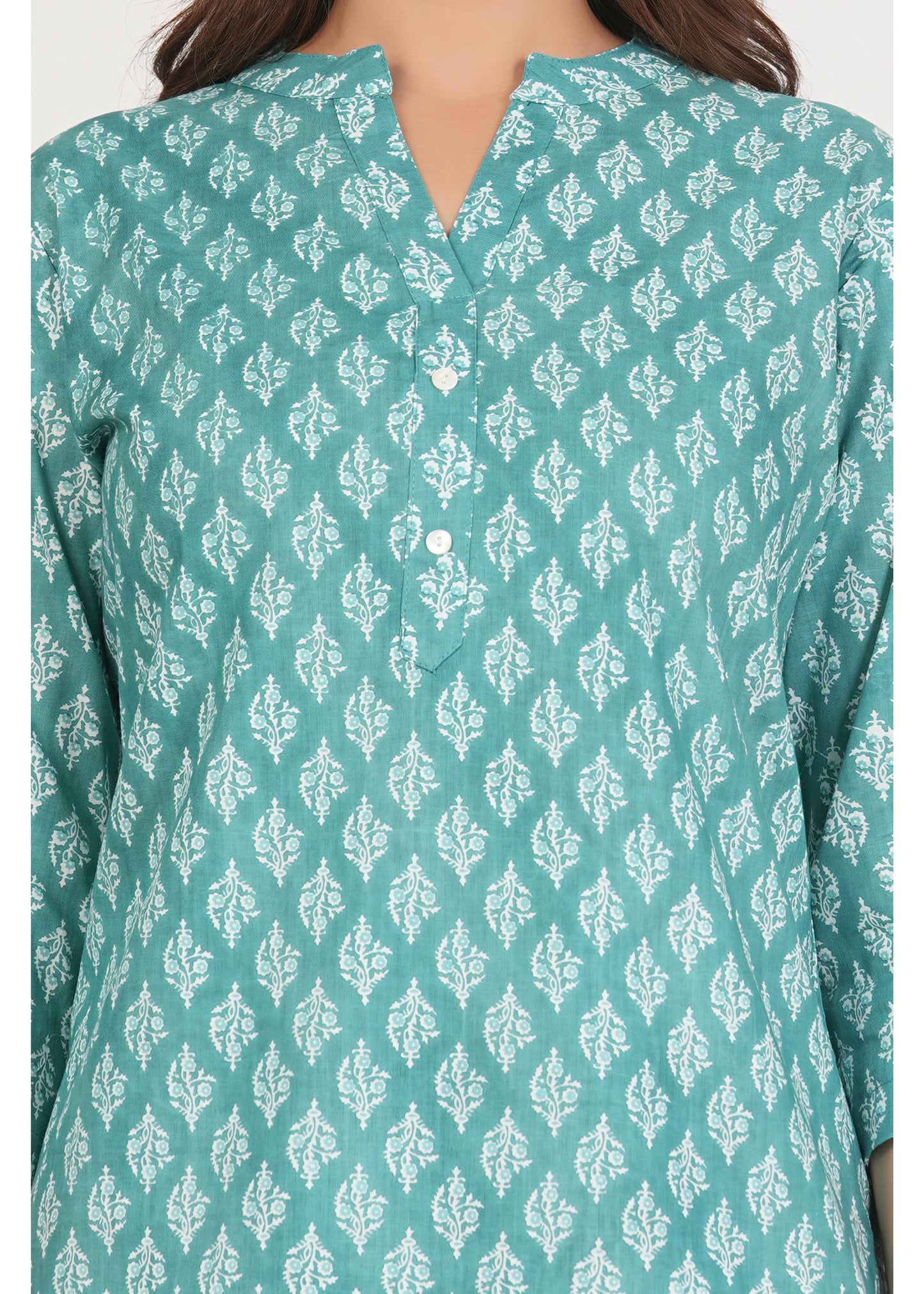 Fountain Blue Short Straight Cotton Kurta