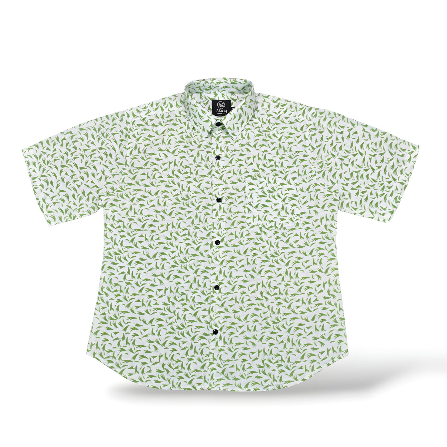 White & Green Textured Cotton Printed Shirt