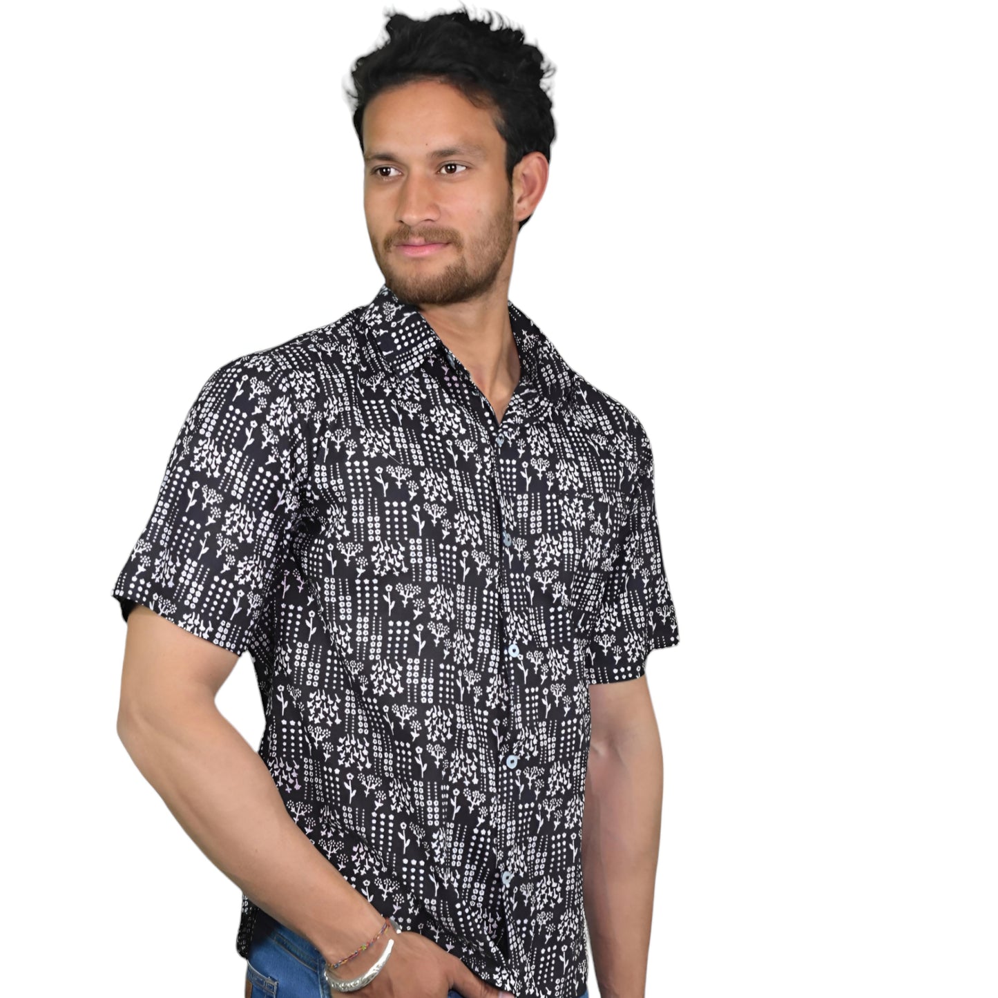 Black Cotton Printed Shirt