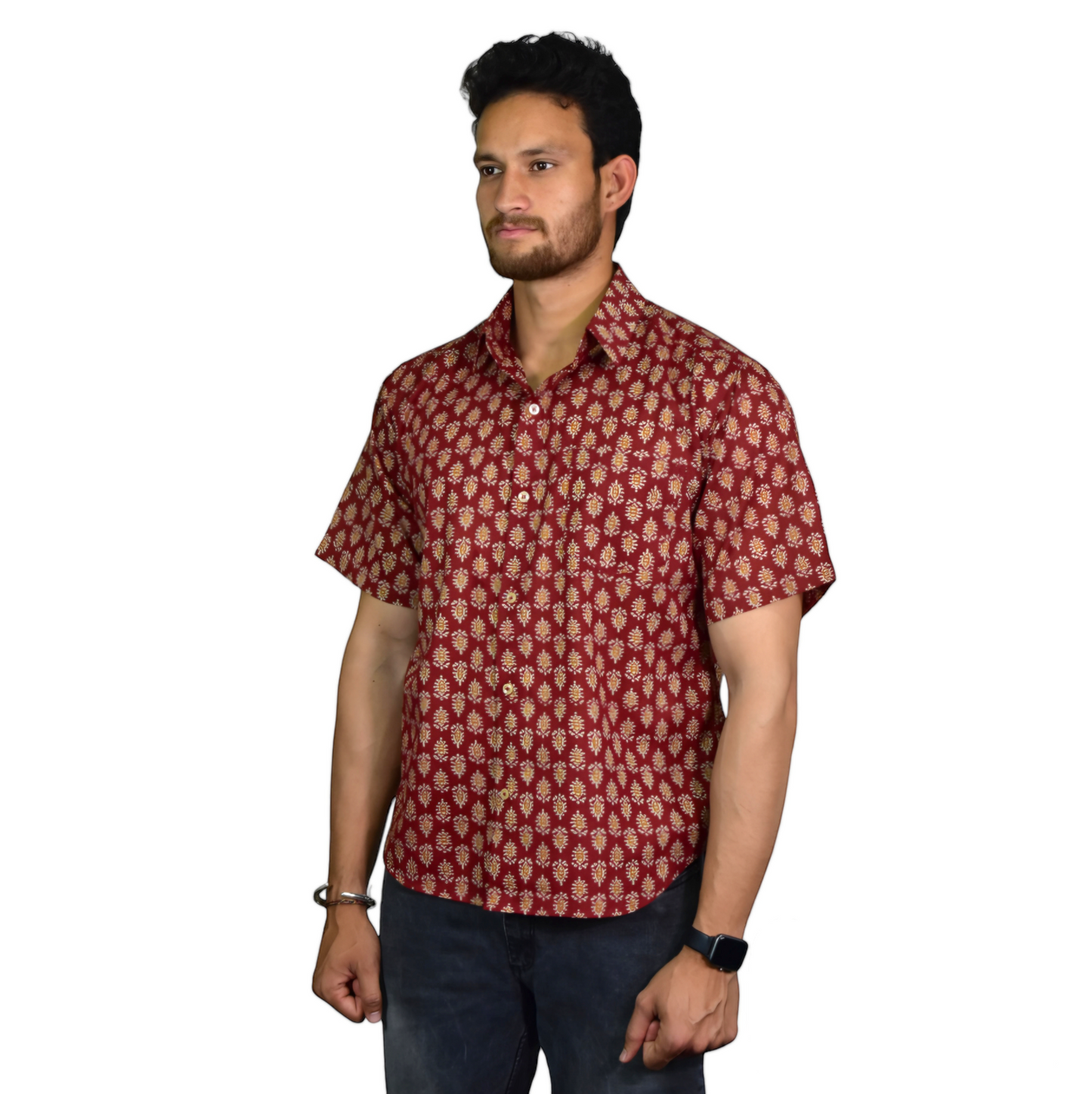 Maroon Cotton Printed Shirt