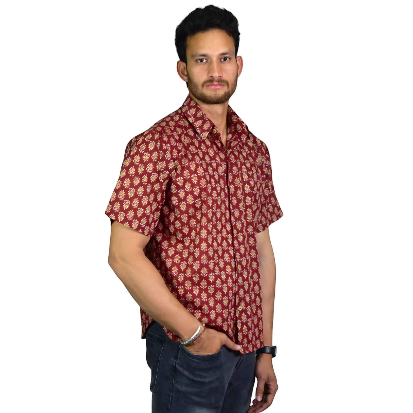 Maroon Cotton Printed Shirt