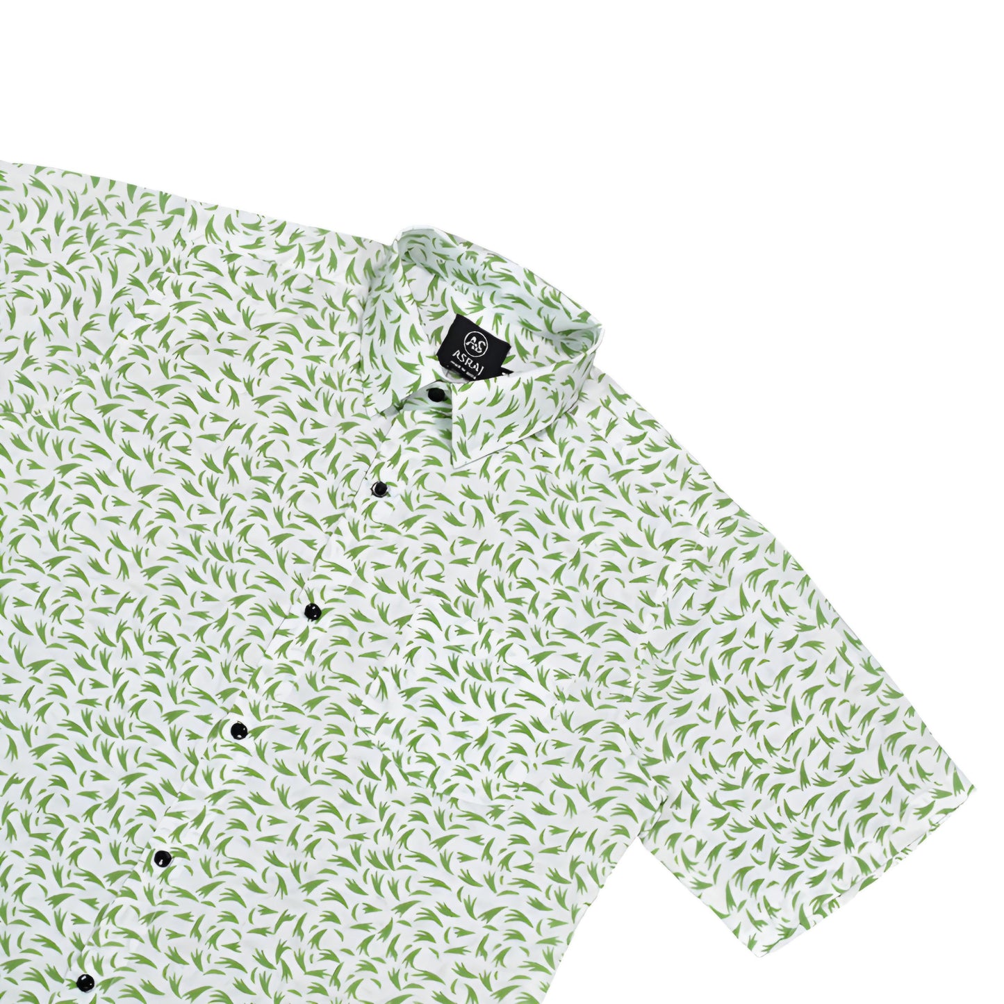 White & Green Textured Cotton Printed Shirt