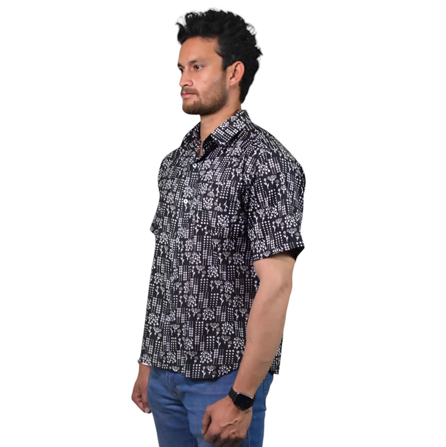 Black Cotton Printed Shirt