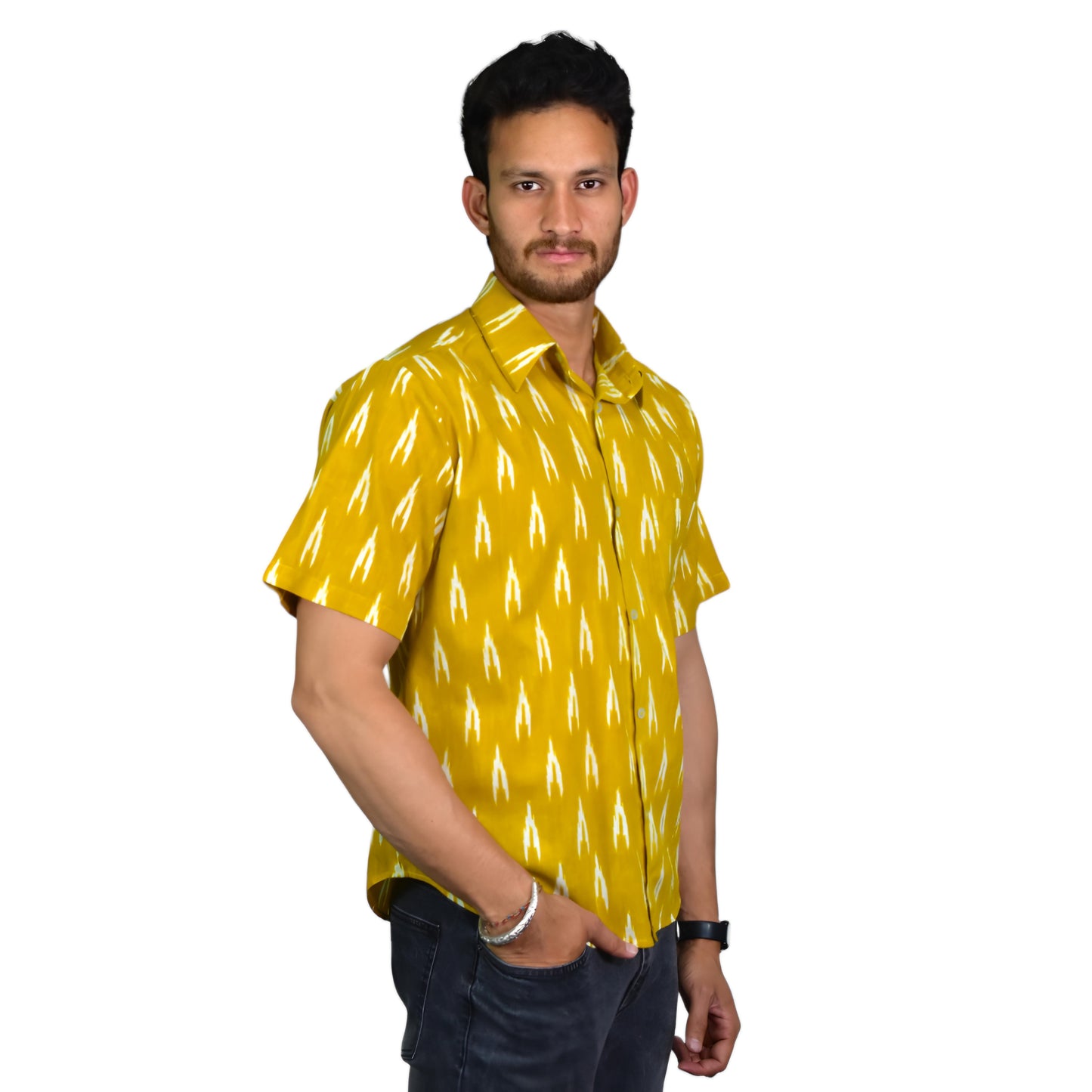 Yellow Cotton Printed Shirt