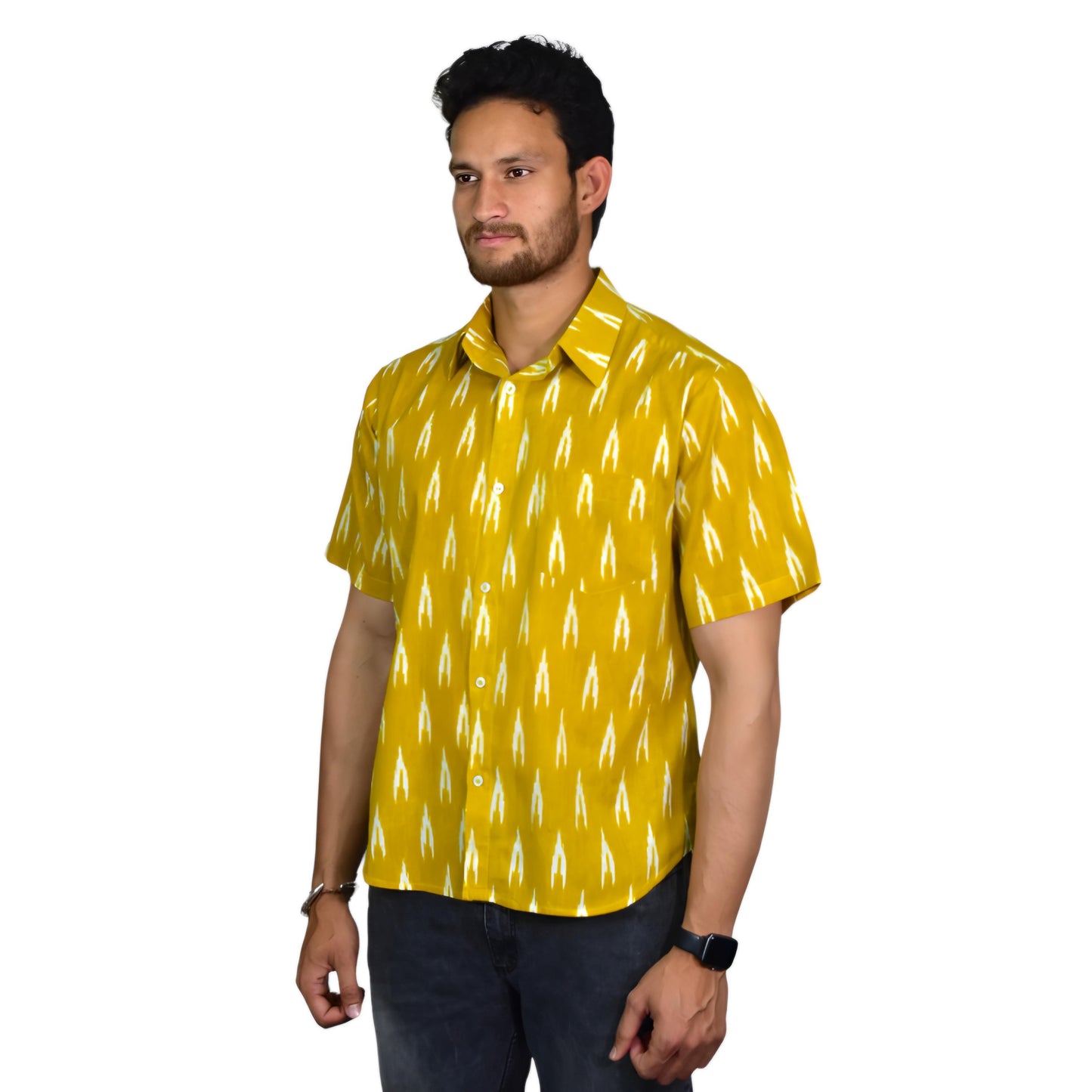 Yellow Cotton Printed Shirt