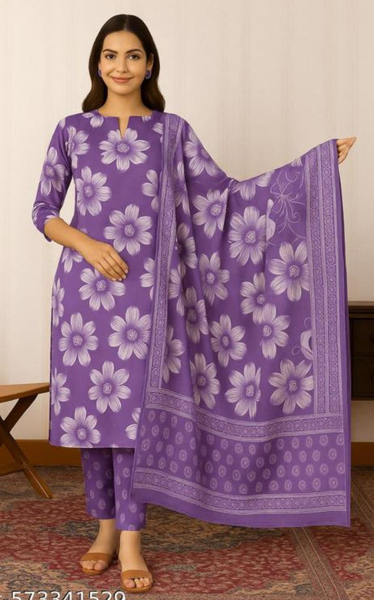 Purple Cotton Suit Set