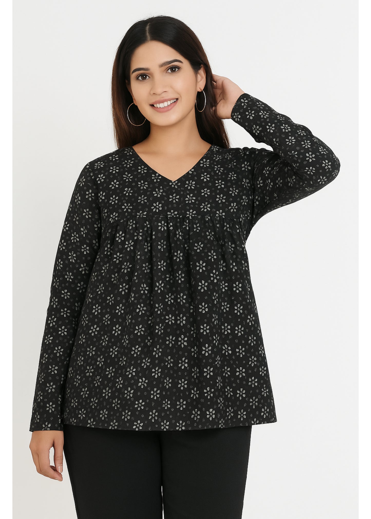 Black & White Peplum Cotton Kurti