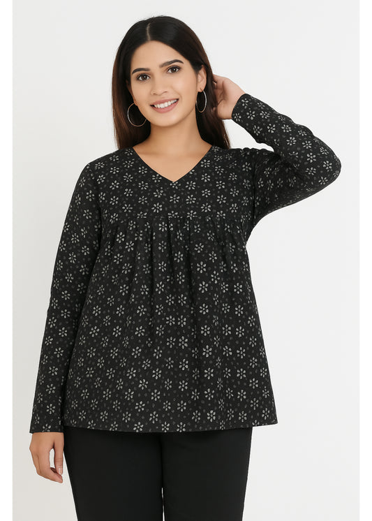 Black & White Peplum Cotton Kurti